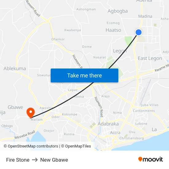Fire Stone to New Gbawe map