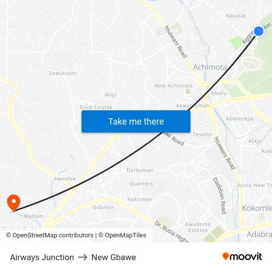 Airways Junction to New Gbawe map