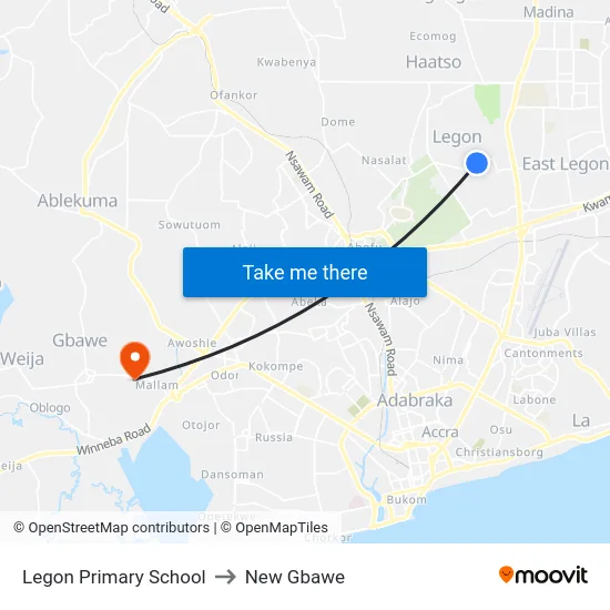 Legon Primary School to New Gbawe map
