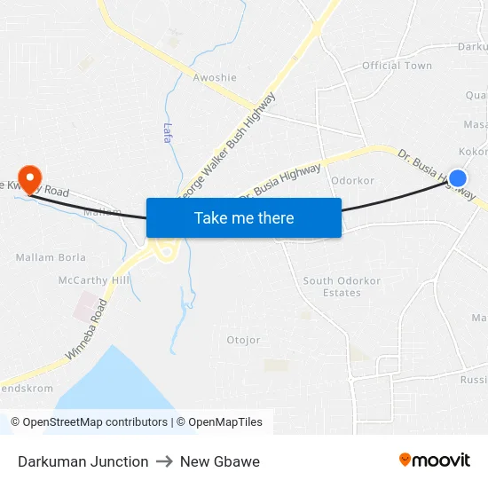 Darkuman Junction to New Gbawe map