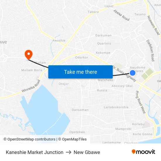 Kaneshie Market Junction to New Gbawe map