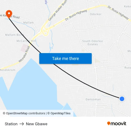 Station to New Gbawe map