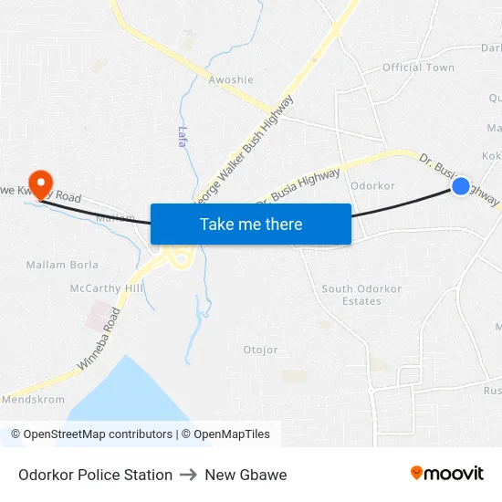 Odorkor Police Station to New Gbawe map