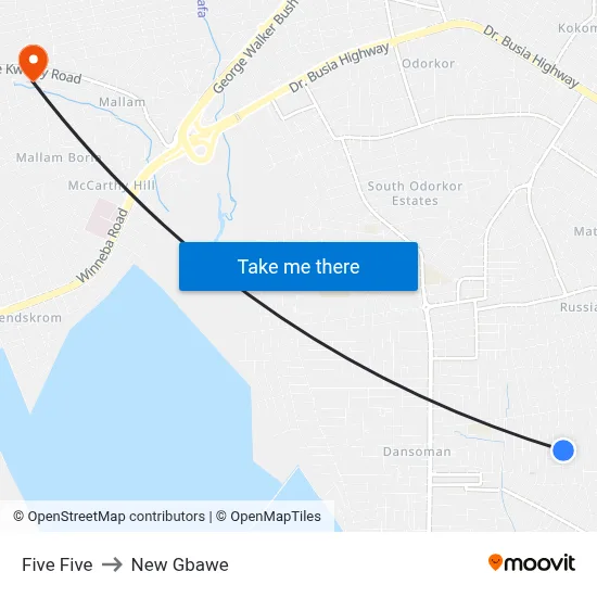 Five Five to New Gbawe map