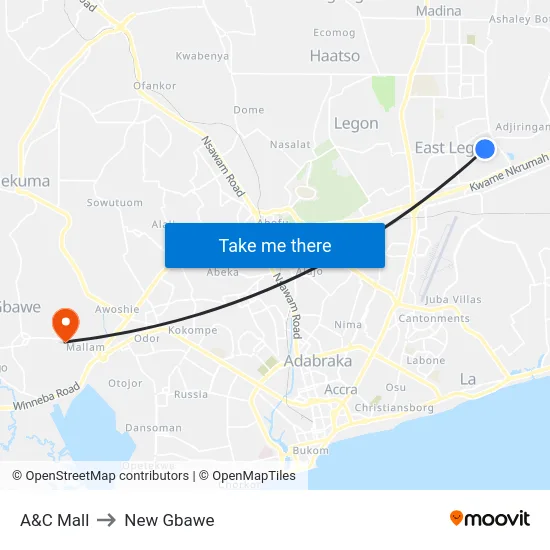A&C Mall to New Gbawe map