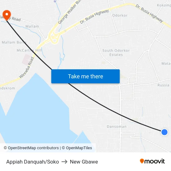 Appiah Danquah/Soko to New Gbawe map
