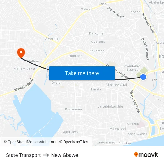 State Transport to New Gbawe map