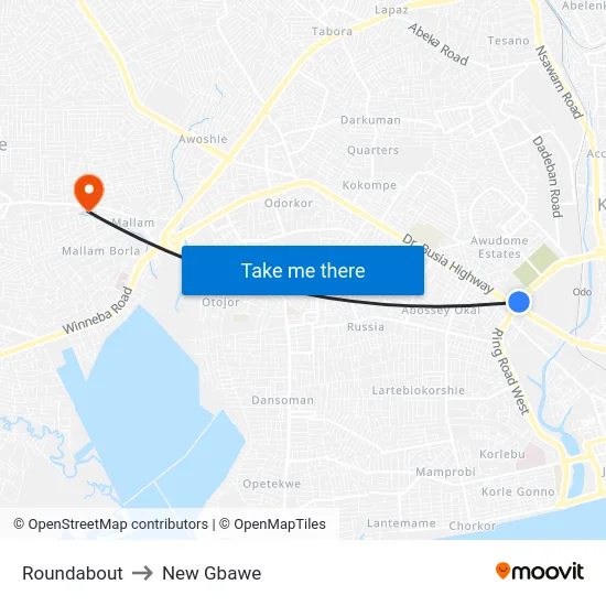 Roundabout to New Gbawe map