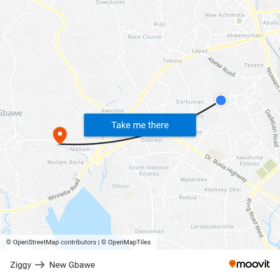 Ziggy to New Gbawe map