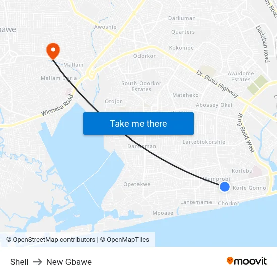 Shell to New Gbawe map
