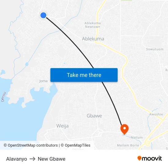 Alavanyo to New Gbawe map
