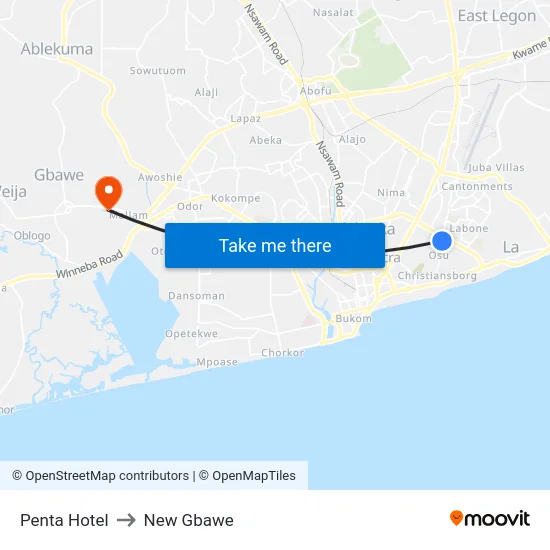 Penta Hotel to New Gbawe map
