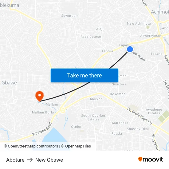 Abotare to New Gbawe map