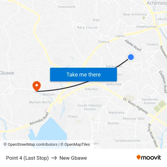 Point 4 (Last Stop) to New Gbawe map