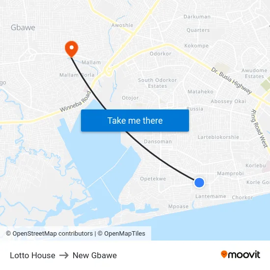 Lotto House to New Gbawe map