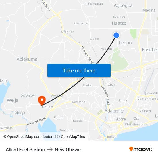 Allied Fuel Station to New Gbawe map