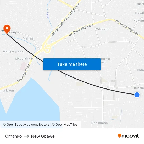 Omanko to New Gbawe map