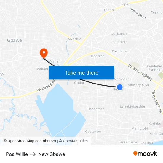 Paa Willie to New Gbawe map
