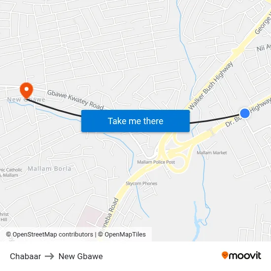 Chabaar to New Gbawe map