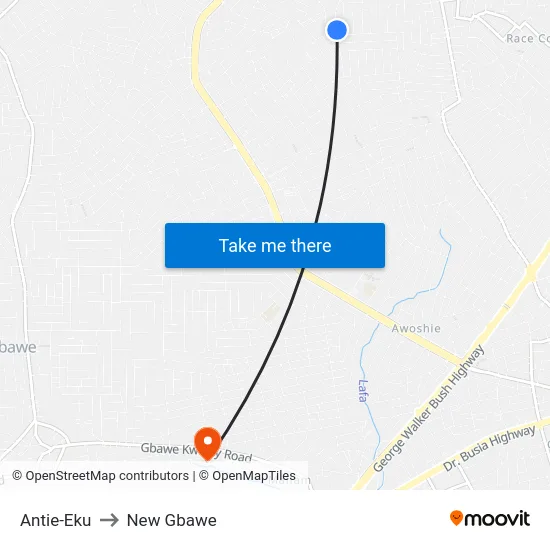 Antie-Eku to New Gbawe map
