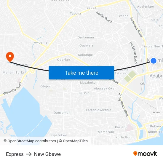 Express to New Gbawe map