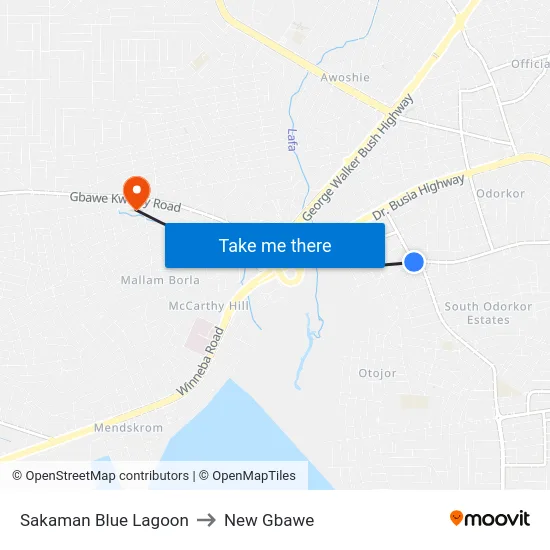 Sakaman Blue Lagoon to New Gbawe map