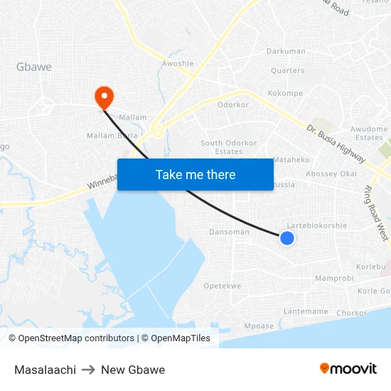 Masalaachi to New Gbawe map