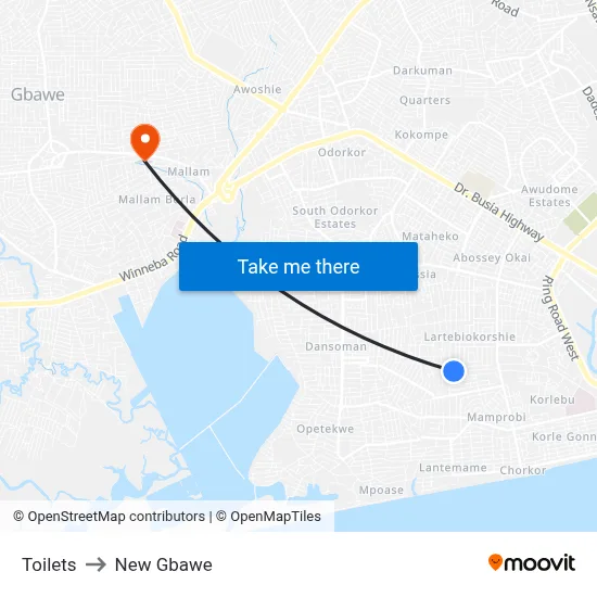 Toilets to New Gbawe map