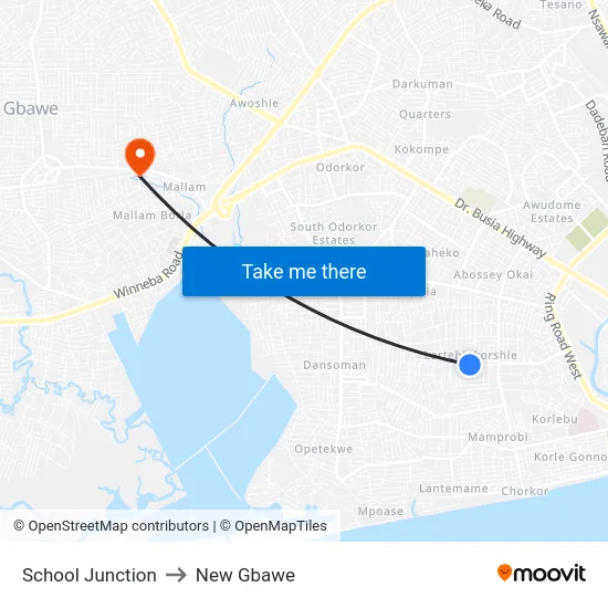 School Junction to New Gbawe map