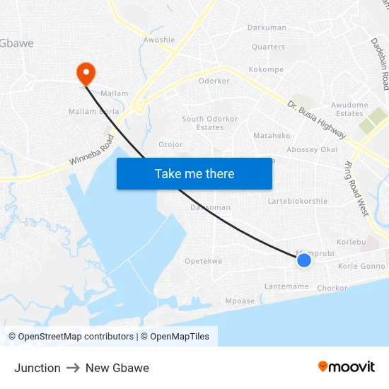Junction to New Gbawe map