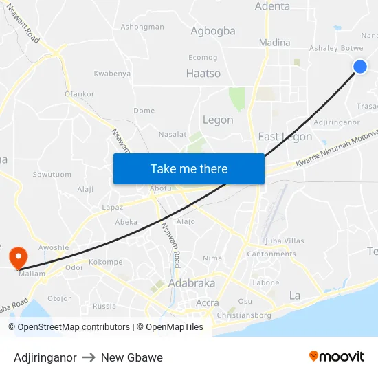 Adjiringanor to New Gbawe map