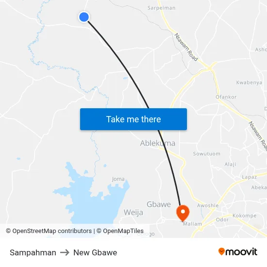 Sampahman to New Gbawe map