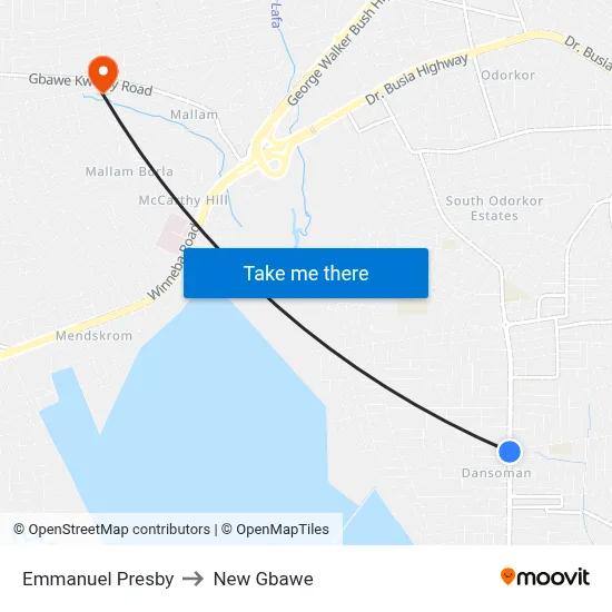 Emmanuel Presby to New Gbawe map