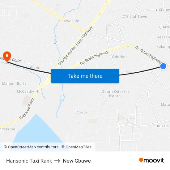 Hansonic Taxi Rank to New Gbawe map