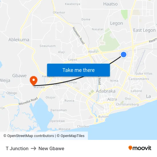 T Junction to New Gbawe map