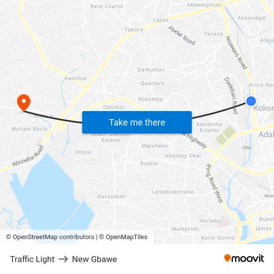 Traffic Light to New Gbawe map