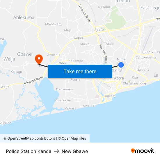 Police Station Kanda to New Gbawe map
