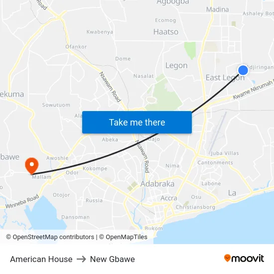 American House to New Gbawe map