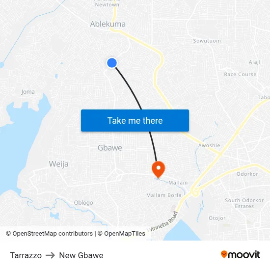 Tarrazzo to New Gbawe map