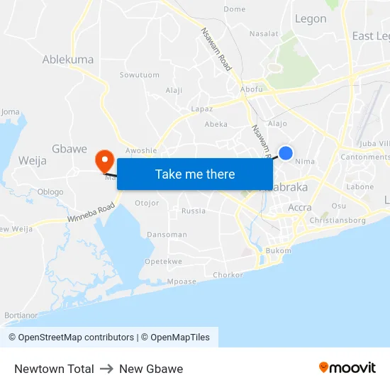 Newtown Total to New Gbawe map