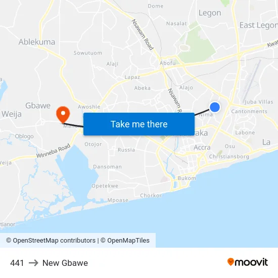 441 to New Gbawe map