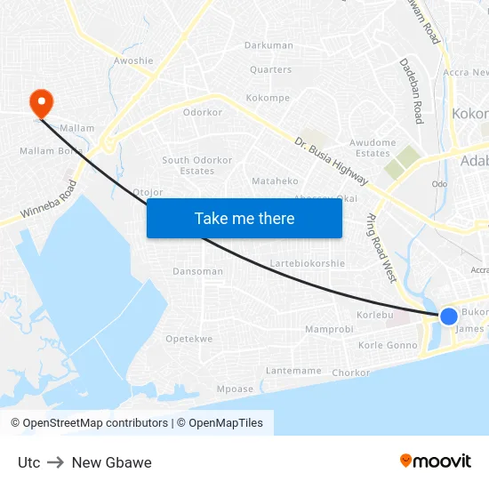 Utc to New Gbawe map