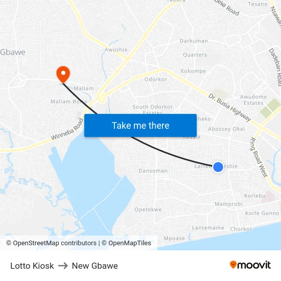 Lotto Kiosk to New Gbawe map