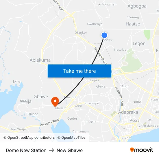 Dome New Station to New Gbawe map