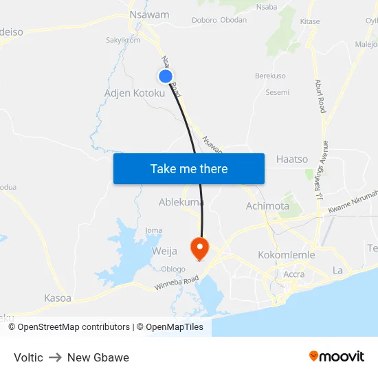 Voltic to New Gbawe map