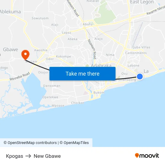 Kpogas to New Gbawe map