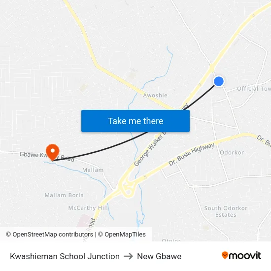 Kwashieman School Junction to New Gbawe map