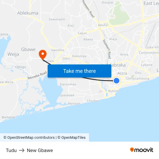 Tudu to New Gbawe map