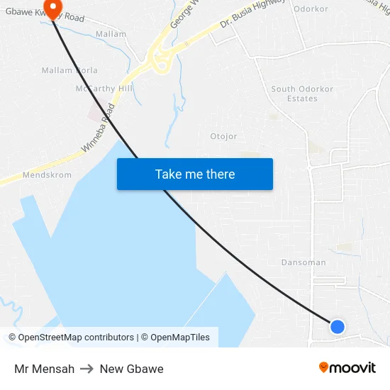 Mr Mensah to New Gbawe map