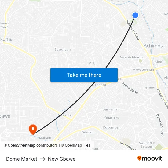 Dome Market to New Gbawe map